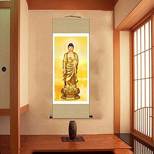 Amazon.co.jp: 阿弥陀仏 金身像画像 掛画 仏教供養画 掛軸 仏像 置物